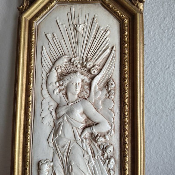 Vtg Dart Int Cherub Angel Goddess Wall Hanging Decor Ethereal Gold Frame - Picture 3 of 12